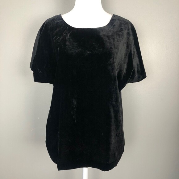 Ann Taylor Loft Womens Black Velour Blouse Short Sleeve Sz Small Holiday Party - Picture 1 of 7